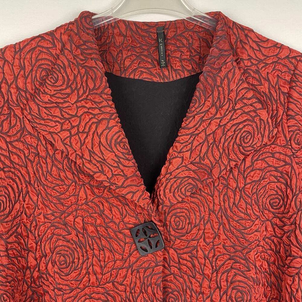 IC by Connie K Textured Rose One Button Blazer Jacket Size XL Red Artsy Career - Picture 4 of 8